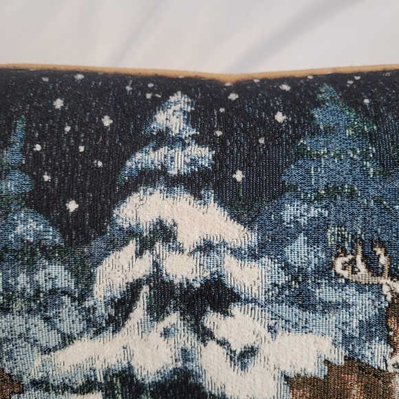 Riverdale Winter Scene Deer Tapestry Throw Pillow 16x12 - Picture 6 of 13
